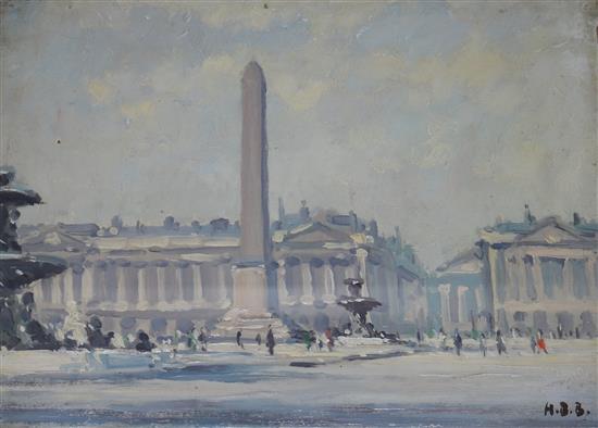 Hugh Boycott-Brown (1909-1990), oil on panel, Place de la Concorde, Paris, signed monogram, 17.5 x 23cm